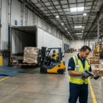 Proceso de recepción de mercancías en un almacén logístico moderno.