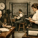 Frank y Lillian Gilbreth en su laboratorio de estudio de movimientos (c. 1915)